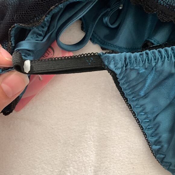 Cinema Etoile vintage lingerie medium large blue two piece cami teddi thong new - Picture 11 of 13